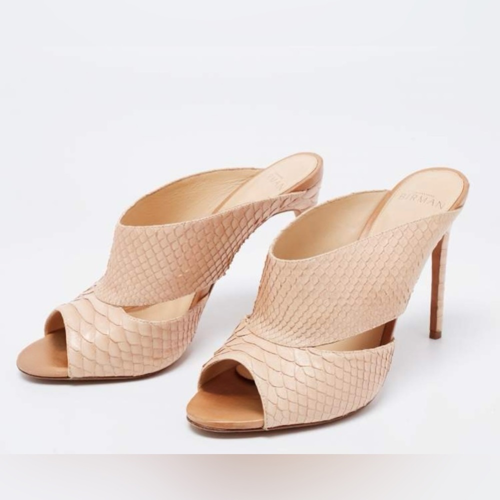 Alexandre Birman Beige Python Leather Slide Sanda… - image 2